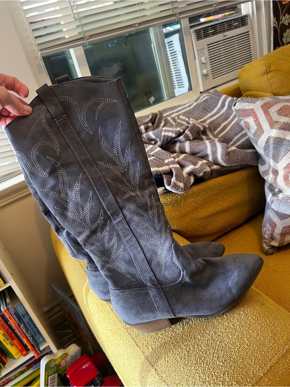Women's Grey Suede Western Knee-High Boots
